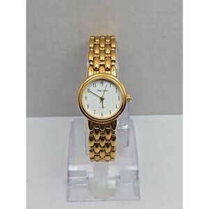 Oleg Cassini Womens Gold Tone Quartz Dress Watch Bracelet New Battery White Dial